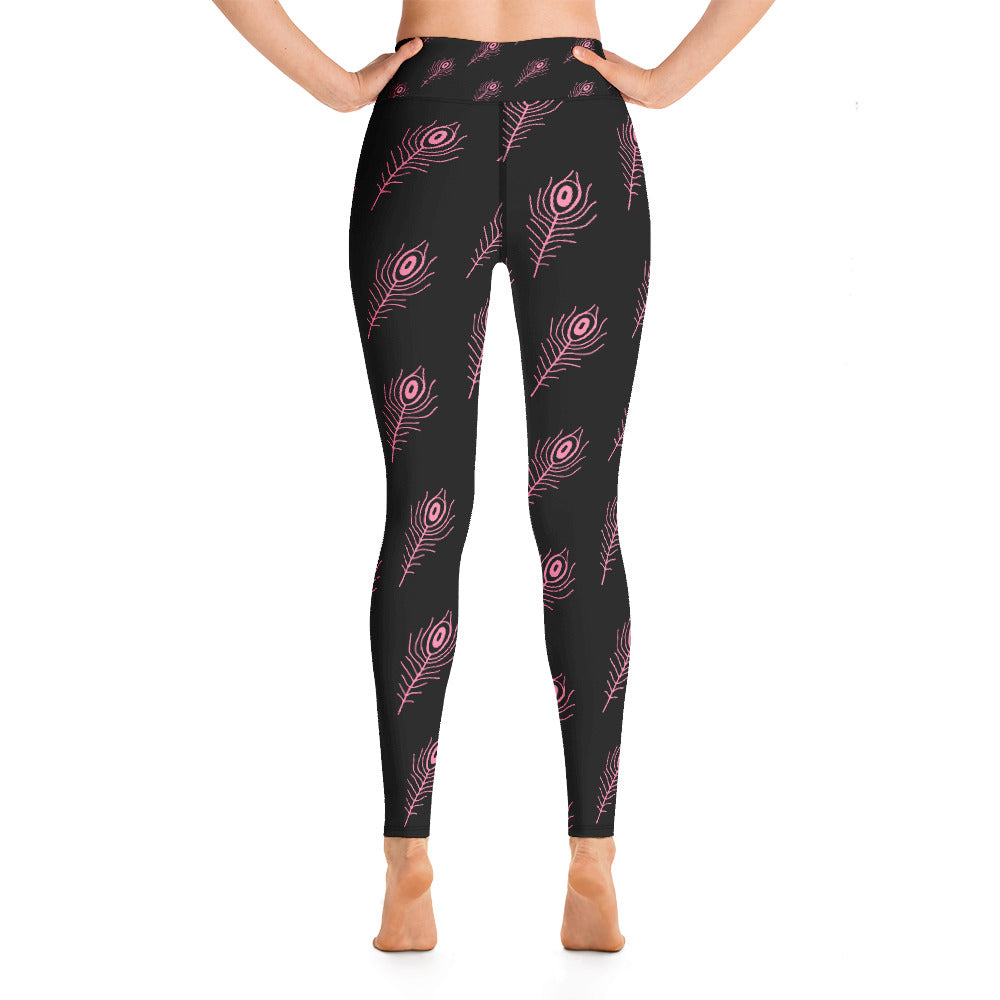 Women's Yoga Leggings Pink Feather