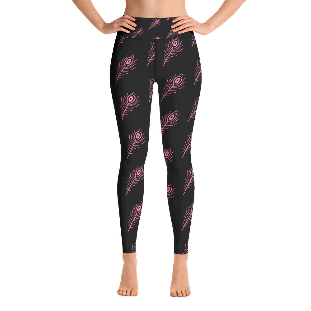 Women's Yoga Leggings Pink Feather