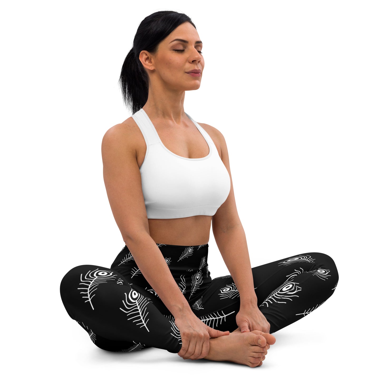 Women's Yoga Leggings White Feather