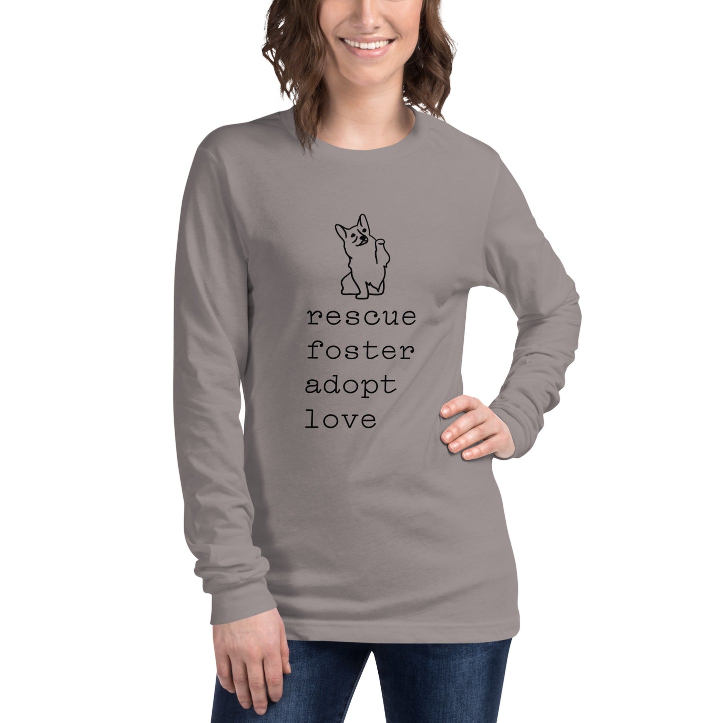 Unisex Long Sleeve Bella+Canvas Tee Rescue Foster Adopt Love black ink