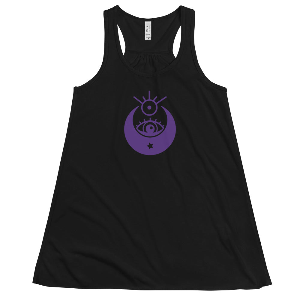 Women's Flowy Racerback Bella+Canvas Tank Purple Crescent Eye