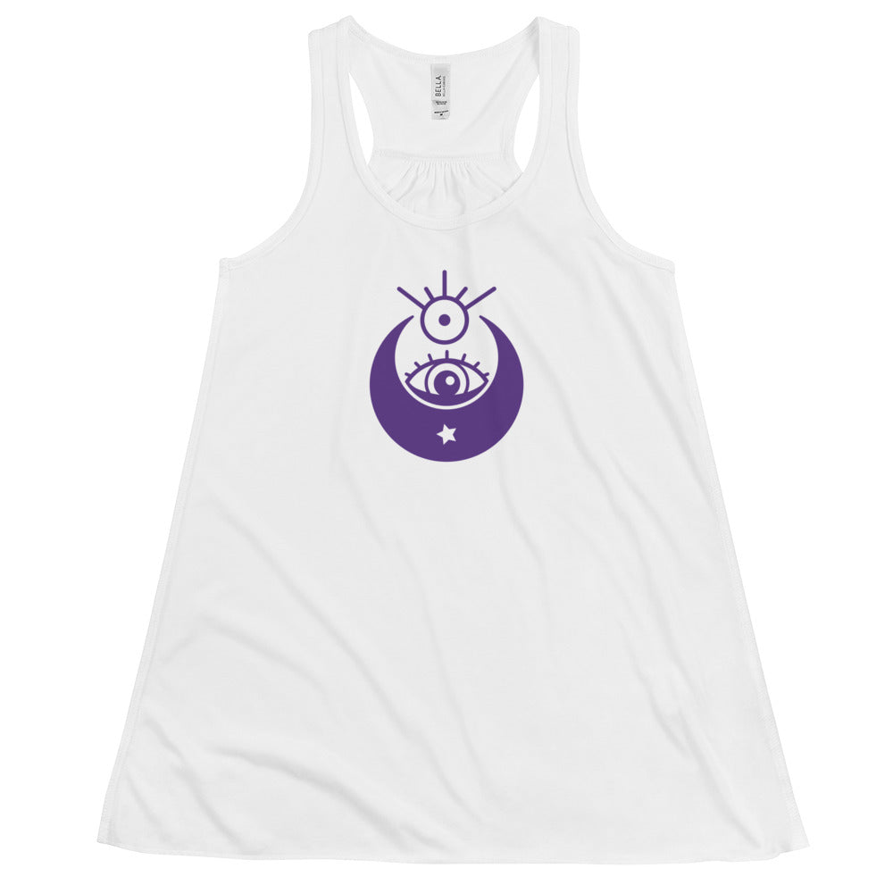 Women's Flowy Racerback Bella+Canvas Tank Purple Crescent Eye