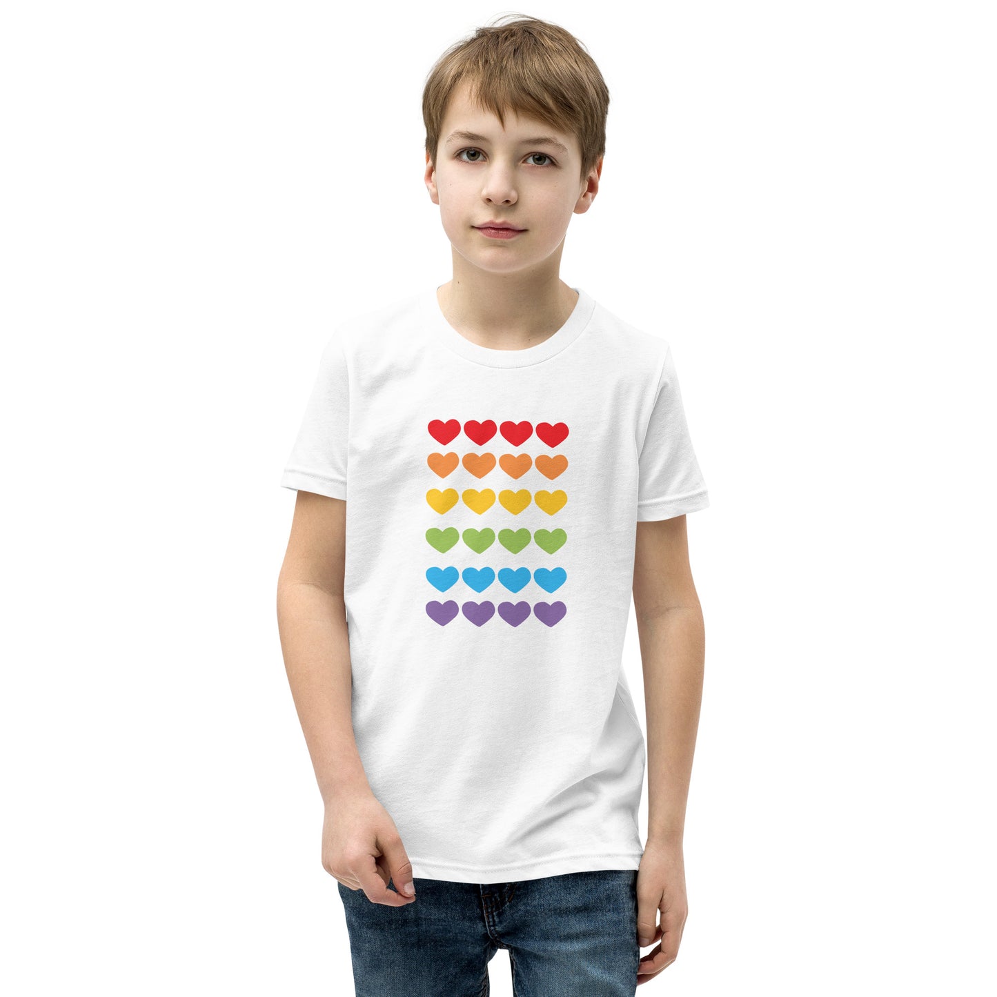 Unisex Kids Short Sleeve Bella Canvas Tee Rainbow Hearts